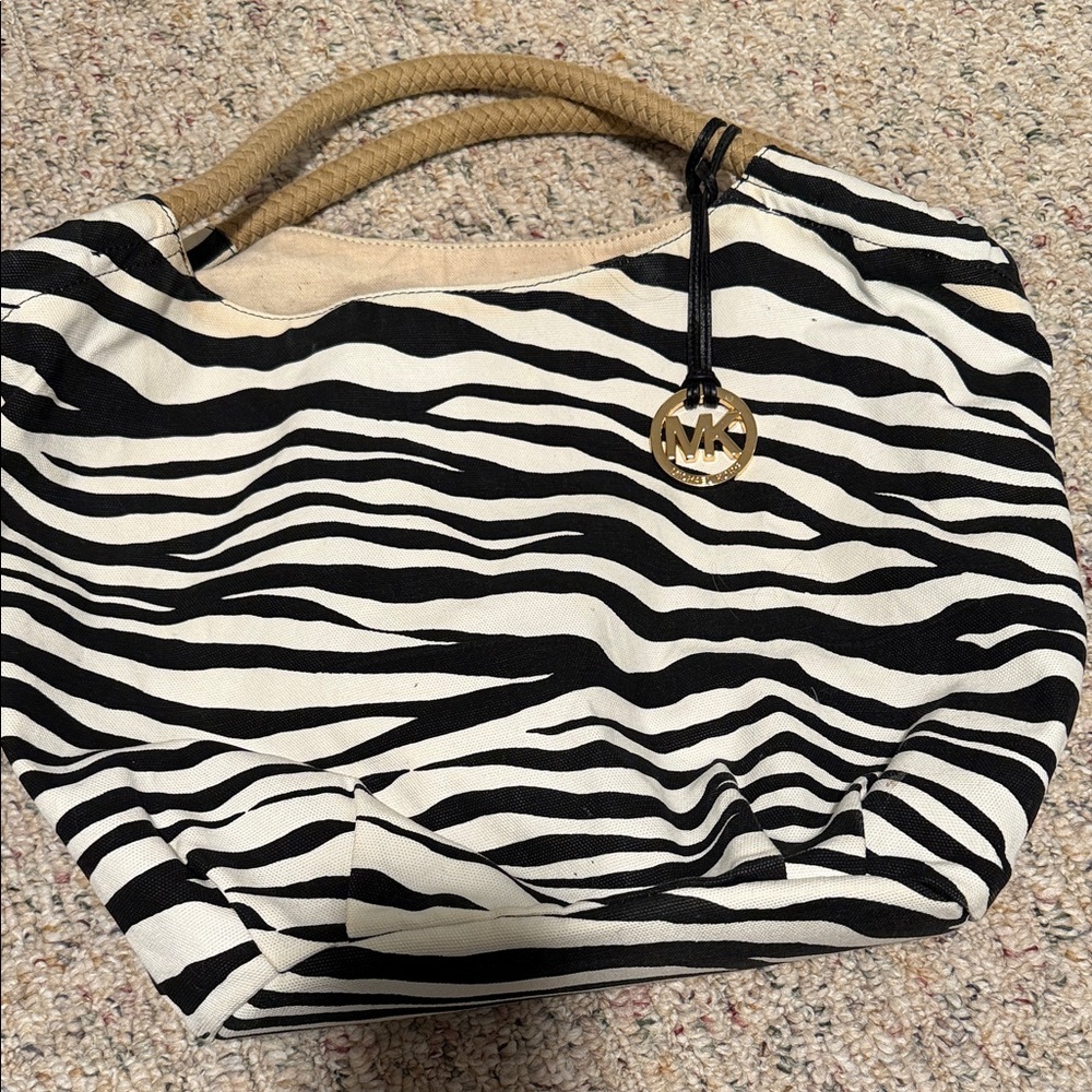 Michael Kors Zebra Stripe Tote - Black, White, and Tan